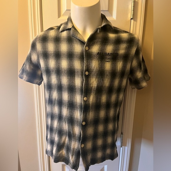 Mens All Saints Underground Relaxed Check Logo Shirt Small - Picture 4 of 11